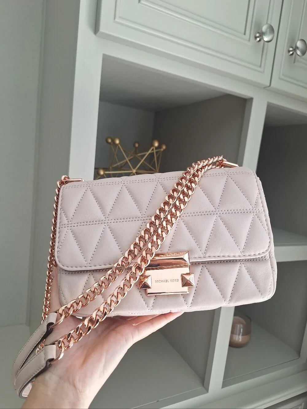 NWT Michael Kors Sloan Quilted Bag Small Size Soft Pink With Rose Gold Hardware